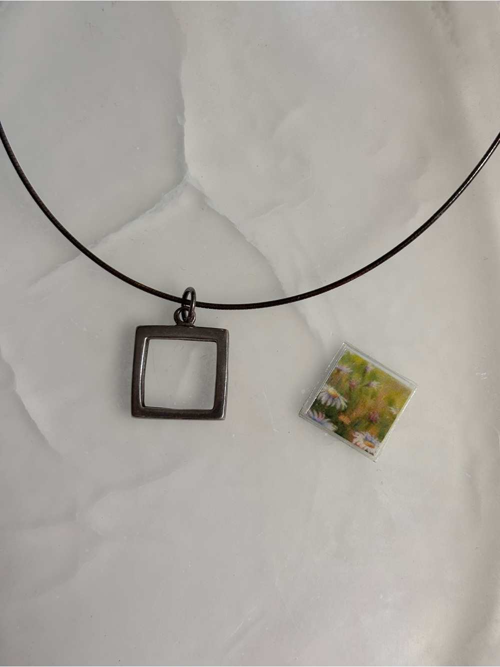 Square Frame Pendant Necklace Sterling Silver
